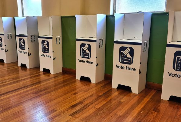 A Row Of Voting Booths Ready For Election Day In Australia